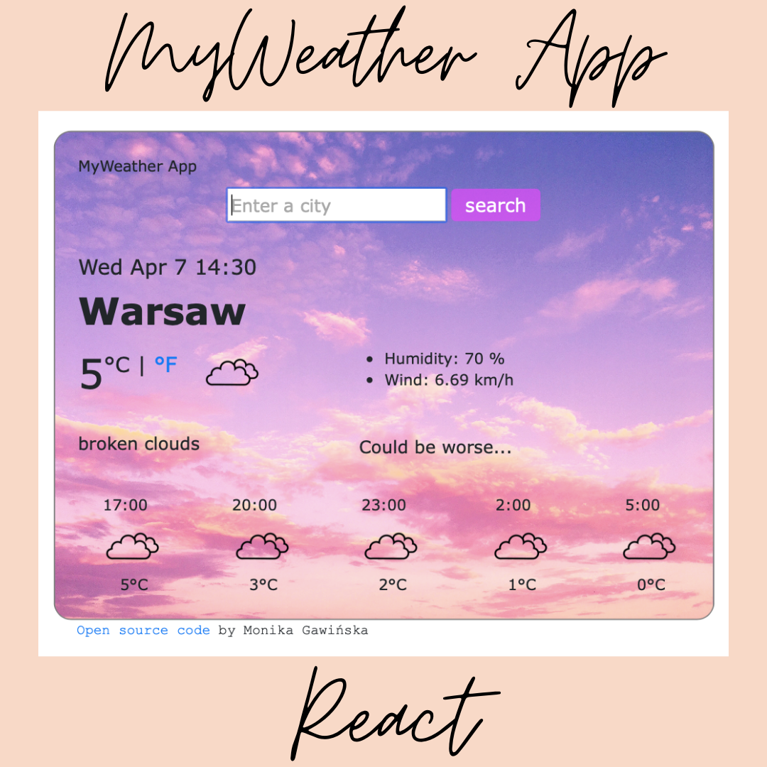 Weather app React project preview 